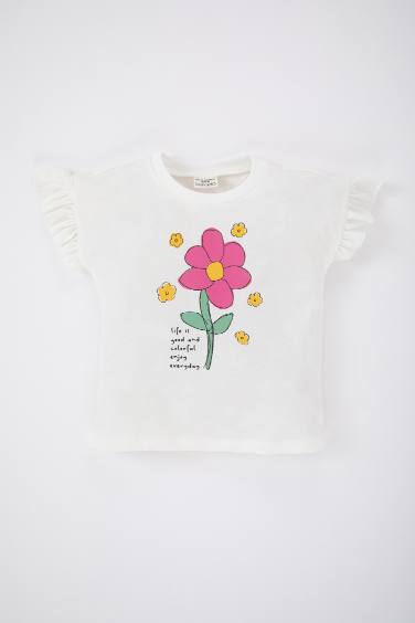 Baby Girl Regular Fit Crew Neck Floral Short Sleeve T-Shirt