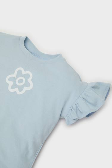 Сәби Қыз велосипед мойыны гүл қысқа жеңді Қысқа жеңді футболка