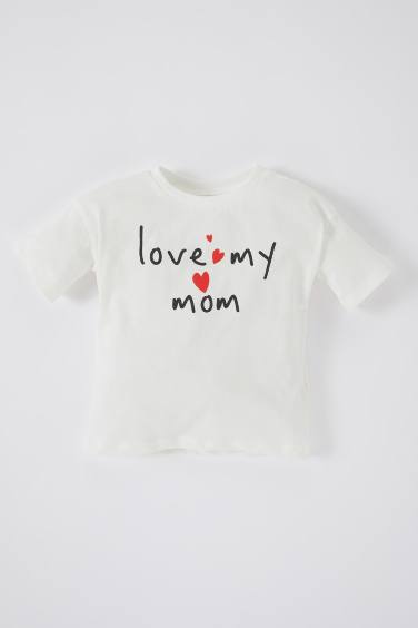 Baby Girl Regular Fit Crew Neck Slogan Printed Short Sleeved T-Shirt