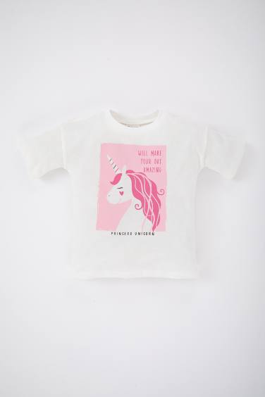 T-shirt à manches courtes Licorne Col Ras Du Cou BéBé Fille