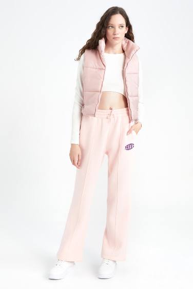 Defacto Fit Standard Fit Slogan Printed Wide Leg Sweatpants