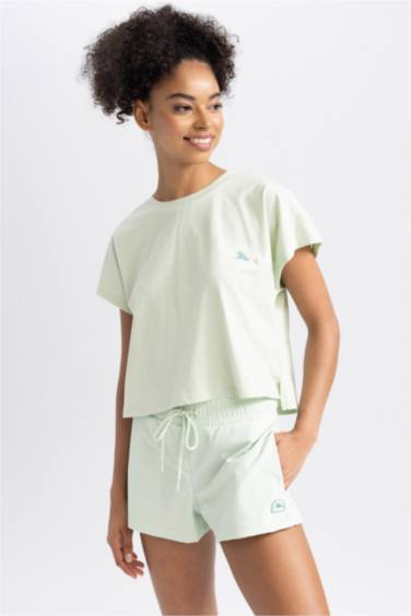 تيشيرت قطن مطبوع واسع برقبة مستديرة