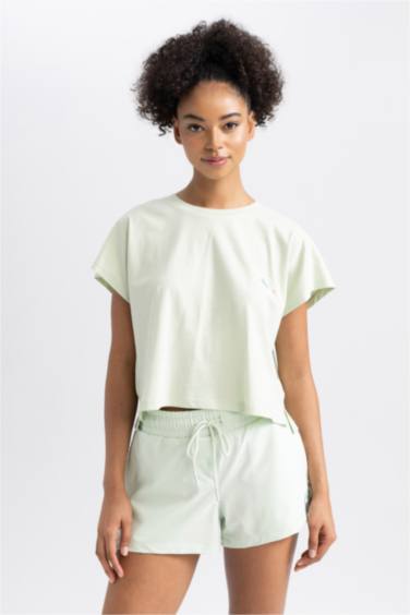 تيشيرت قطن مطبوع واسع برقبة مستديرة