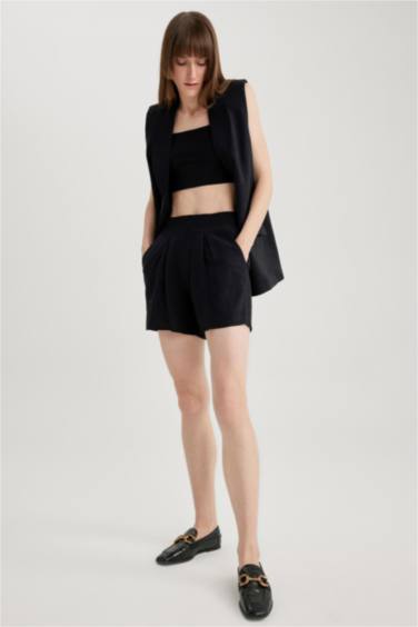 Elastic Waist Wide Leg Linen Blend Shorts