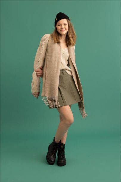 Mini-jupe plissée en gabardine coton