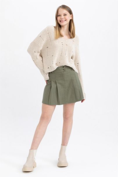 Mini-jupe plissée en gabardine coton