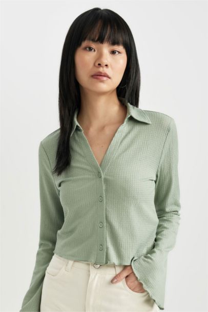 Slim Fit Shirt Collar Long Sleeve Shirt