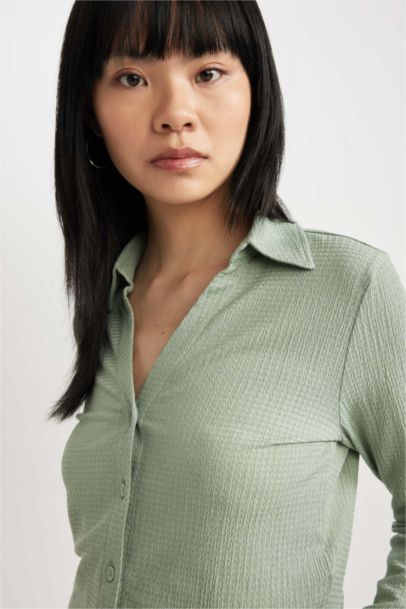 Slim Fit Shirt Collar Long Sleeve Shirt