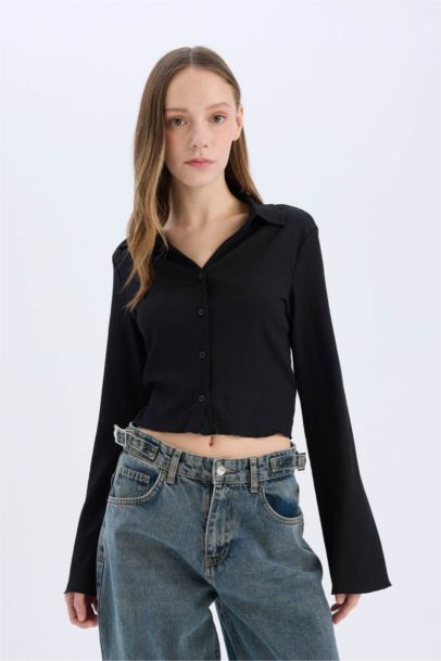 قميص ردن طويل منسوج مخصر