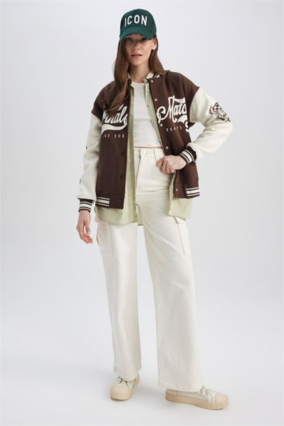 Oversize Fit College Collar Bomber Jacket