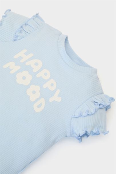 طقم تيشيرت بنات مطبوع و سروال بخصر مطاطي