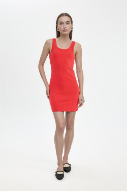 Mini Robe Basique Côtelée à Bretelles, Coupe Moulante