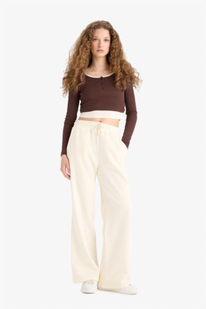 Straight Fit Thick Sweatshirt Fabric Regular Hem Trousers