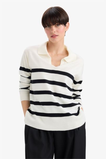 Pull col polo rayé Coupe régulière