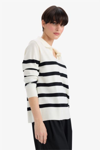 Pull col polo rayé Coupe régulière