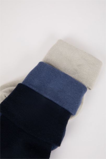 Erkek Bebek Kaydırmaz Tabanlı 3'lü Pamuklu Uzun Çorap