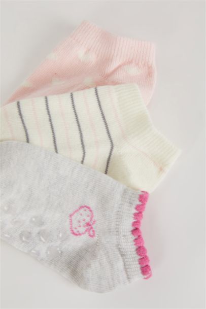 Kız Bebek Kaydırmaz Taban 3'lü Pamuklu Patik Çorap