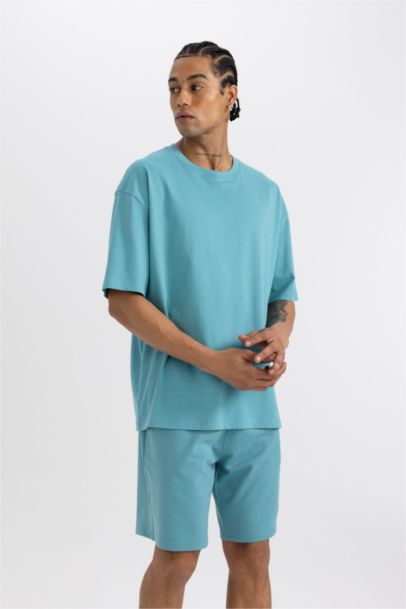 تيشيرت نص ردن اوفر سايز بياخة مستدير من DeFactoFit