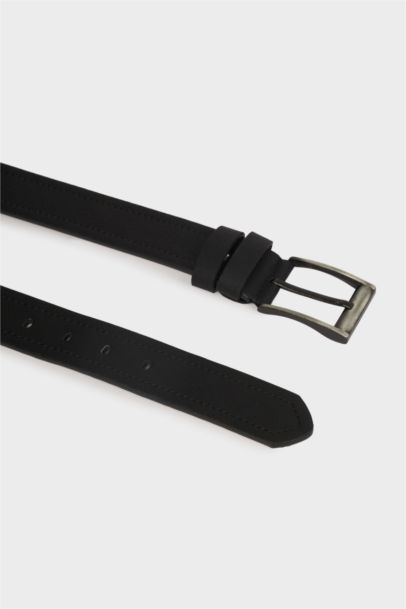 Men Rectangle Buckle Faux Leather Jean Belt
