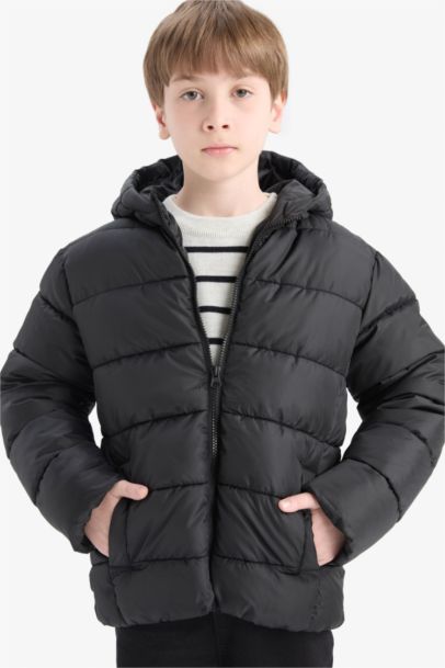 Boy Hooded Water Repellent Zipper Puffer Jacket