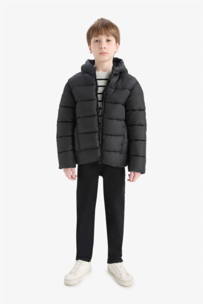 Boy Hooded Water Repellent Zipper Puffer Jacket