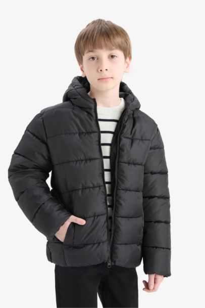 Boy Hooded Water Repellent Zipper Puffer Jacket