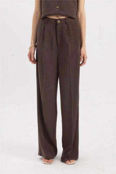 High Waist Wide Leg Darted Linen Blend Trousers