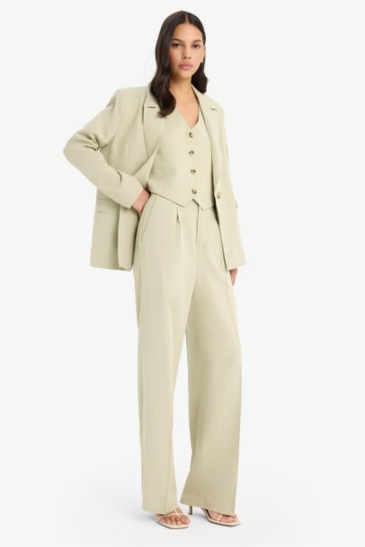 High Waist Wide Leg Linen Blend Palazzo Trousers