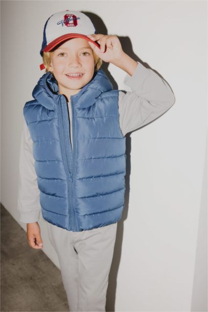 Su Geçirmez Kapüşonlu Fermuarlı Tafta Şişme Yelek Erkek Bebek