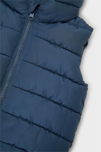 Su Geçirmez Kapüşonlu Fermuarlı Tafta Şişme Yelek Erkek Bebek