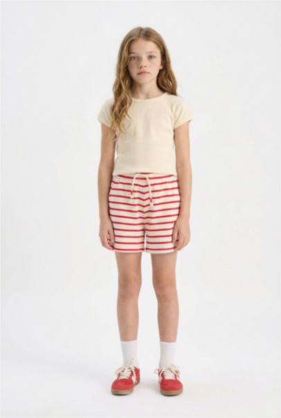Beli Lastikli Çizgili Şort Kız Çocuk