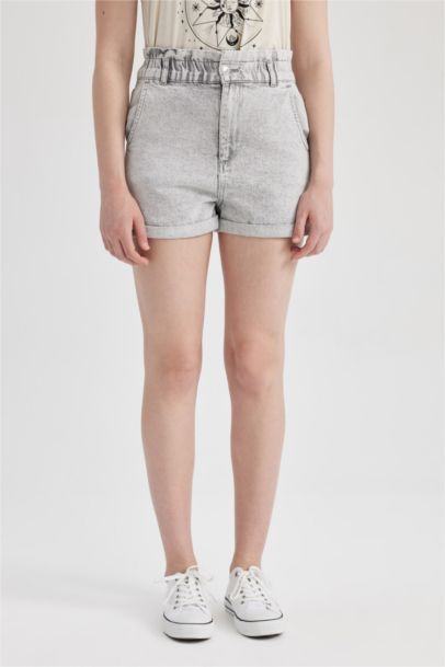 Paperbag Fit Denim High waist Folded Leg Shorts