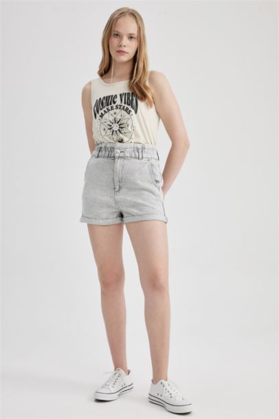 Paperbag Fit Denim High waist Folded Leg Shorts
