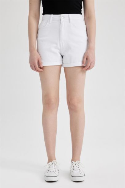 Mom Fit High Waist Folded Leg Jean Shorts