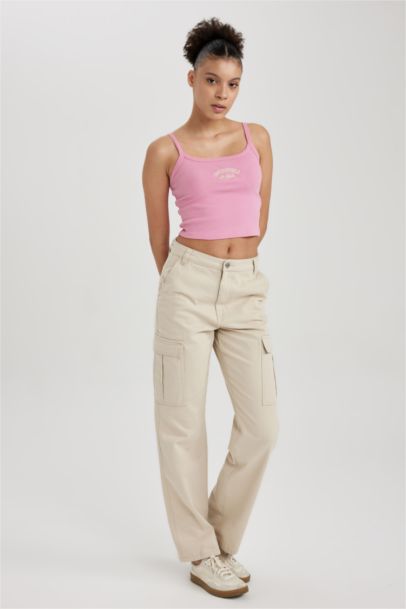 Straight Fit Cargo Gabardine Cotton Trousers