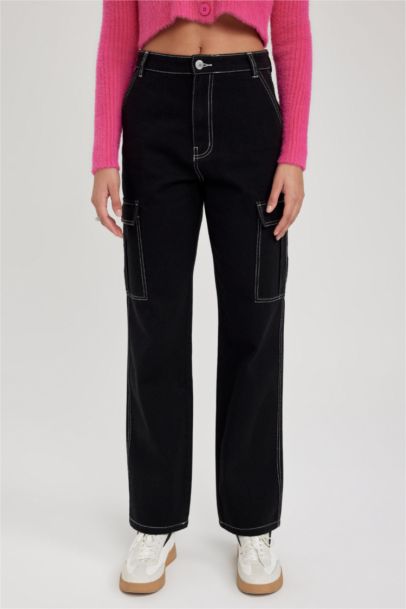 Straight Fit Cargo Gabardine Cotton Trousers