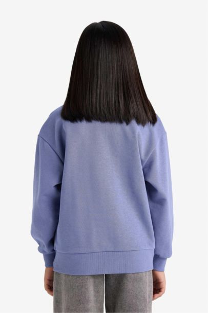 Relax Fit Bisiklet Yaka Basic Düz Okul Sweatshirt Kız Çocuk