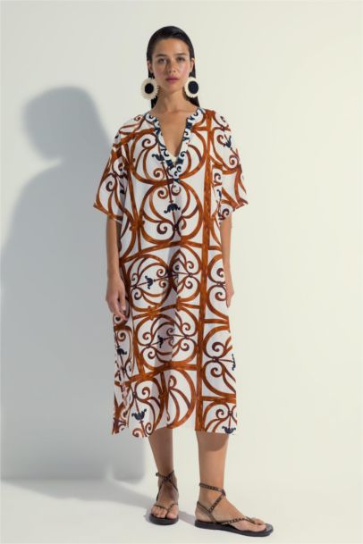 Nefes İstanbul X DeFacto Patterned Cotton Long Kimono