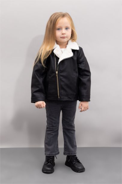 Baby Girl Plush Lined Faux Leather Waterproof Jacket