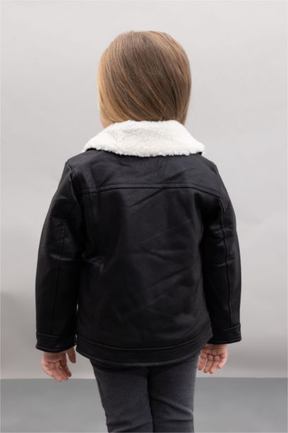 Baby Girl Plush Lined Faux Leather Waterproof Jacket