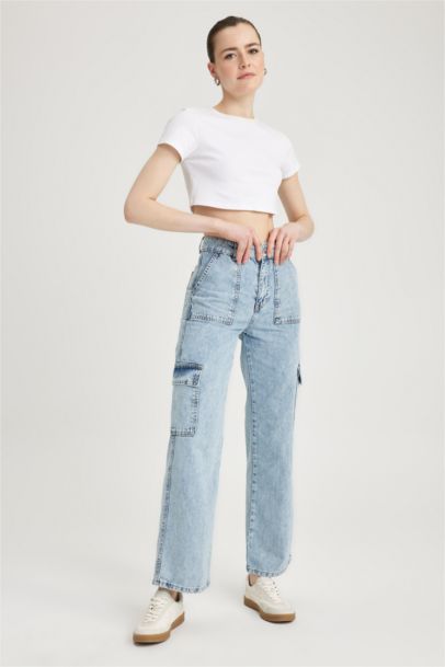 90 Wide Leg Cargo Pocket Jean Cotton Trousers