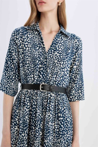 Shirt Collar Floral Half Sleeve Midi Dress