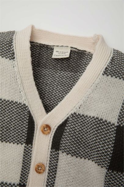 Baby Boy V Neck Plaid Cardigan