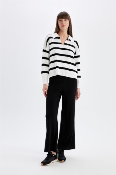 Relax Fit Polo Neck Striped Pullover
