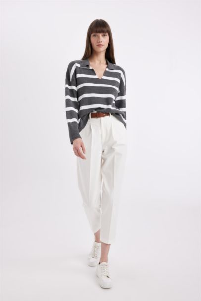 Relax Fit Polo Collar Striped Knitwear Pullover