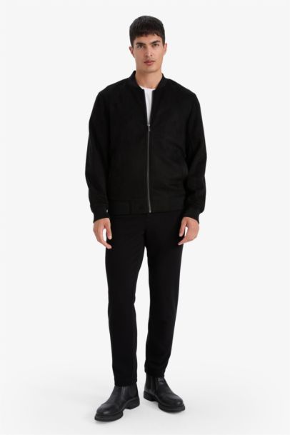 Замшевая куртка-бомбер с колледж-воротником Slim Fit