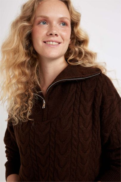 Pull en Tricot Oversize à col montant zippé