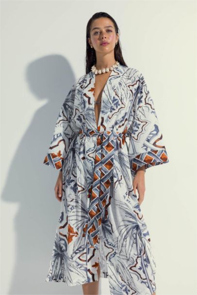 Nefes İstanbul X DeFacto Tropical Patterned Cotton Beach Dress