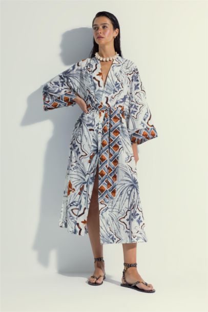 Nefes İstanbul X DeFacto Tropical Patterned Cotton Beach Dress
