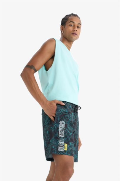 DeFactoFit Regular Fit Printed Flexible Textured Sports Swim Shorts